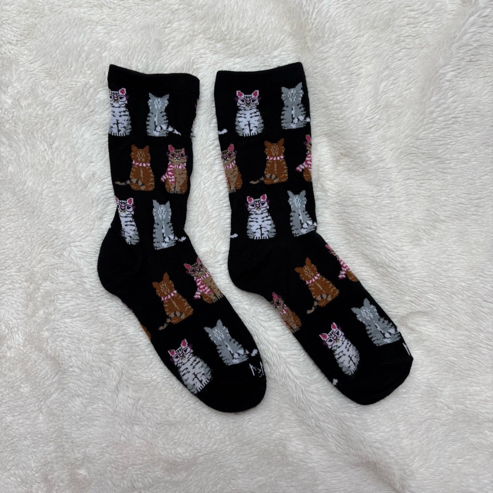 Cat Patterned Black Socks